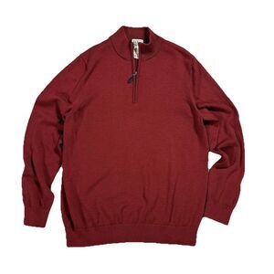 LL Bean Pullover Mens XL Red 1/4 Zip Sweater 100% Merino Wool Outdoors Hiking